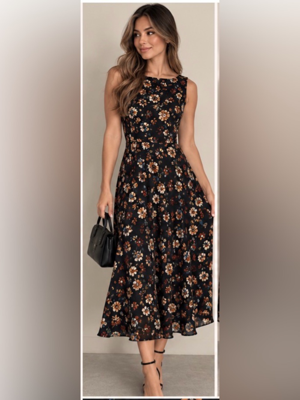 100% Silk Lauren Ralph Lauren Floral Midi Dress Black Size 4